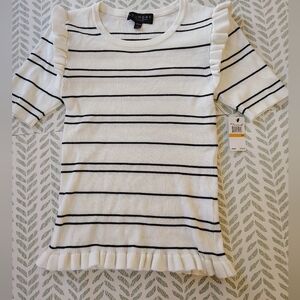 Laundry  by Shelli Segal Black and White Striped Ruffle Sleeve Top